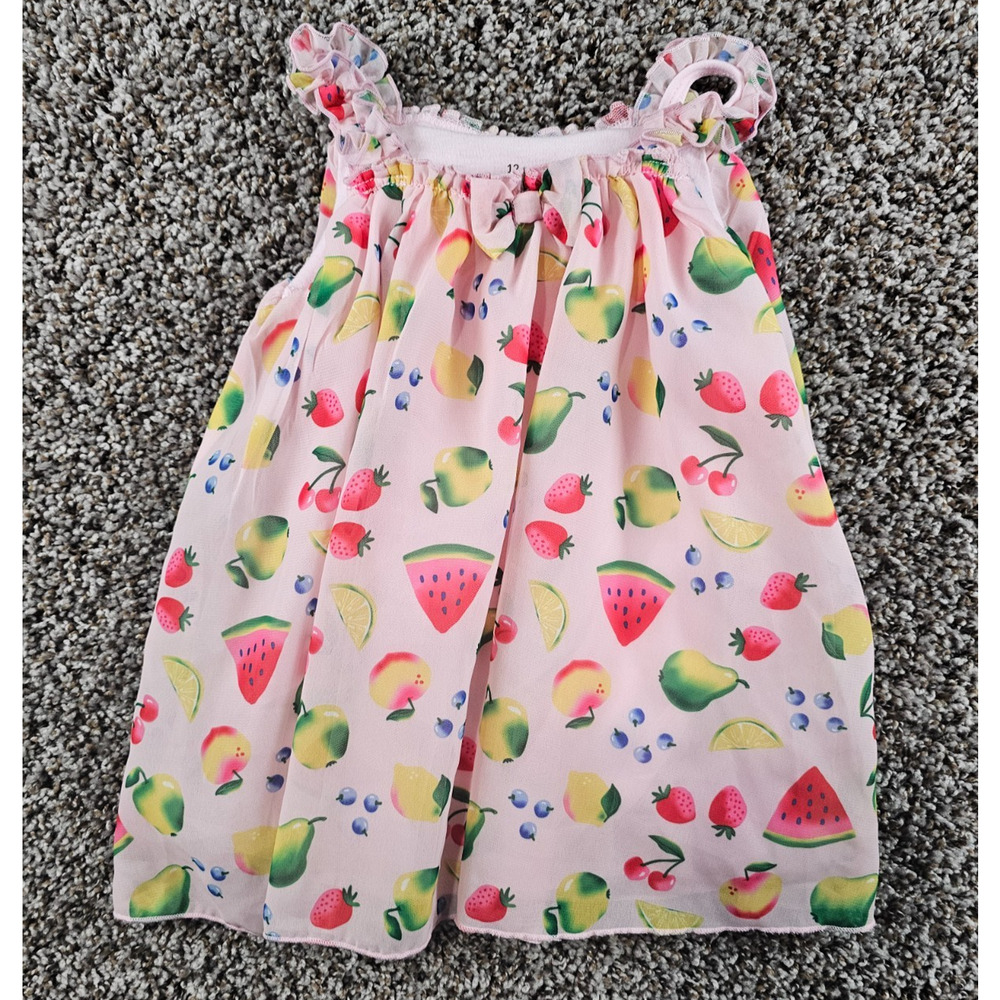 Baby Starters Girls Sz 12M Sleeveless Summer Dress All Over Fruit Print